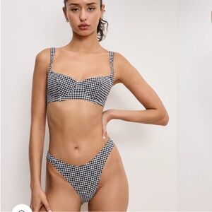 Good American NWT B&W Gingham Balconette Top and 90s Bottom Bikini Set